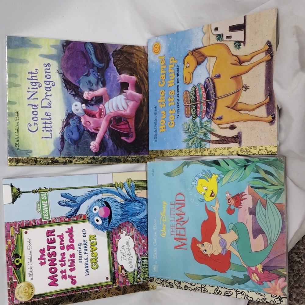Bundle Of 4 Little Golden Books, Little Mermaid, Grover, Good Night Dragon,Camel